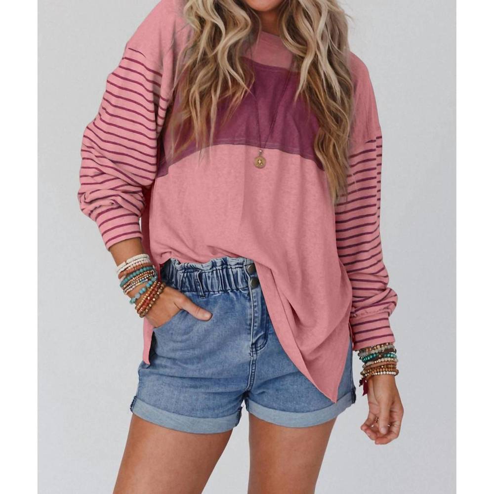 NEW LILY CLOTHING color block striped top in blush & berry